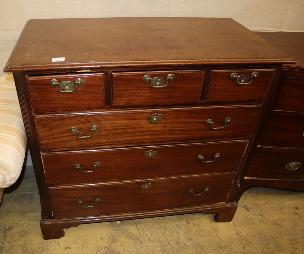 A George II mahogany chest, two short and three long graduated moulded drawers, on bracket feet, W.102cm, D.53cm, H.97cm